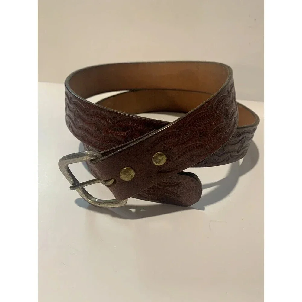 Sunrise Brand Tooled Leather Western Southwestern‎ Belt USA Made Size 42 (BB60)